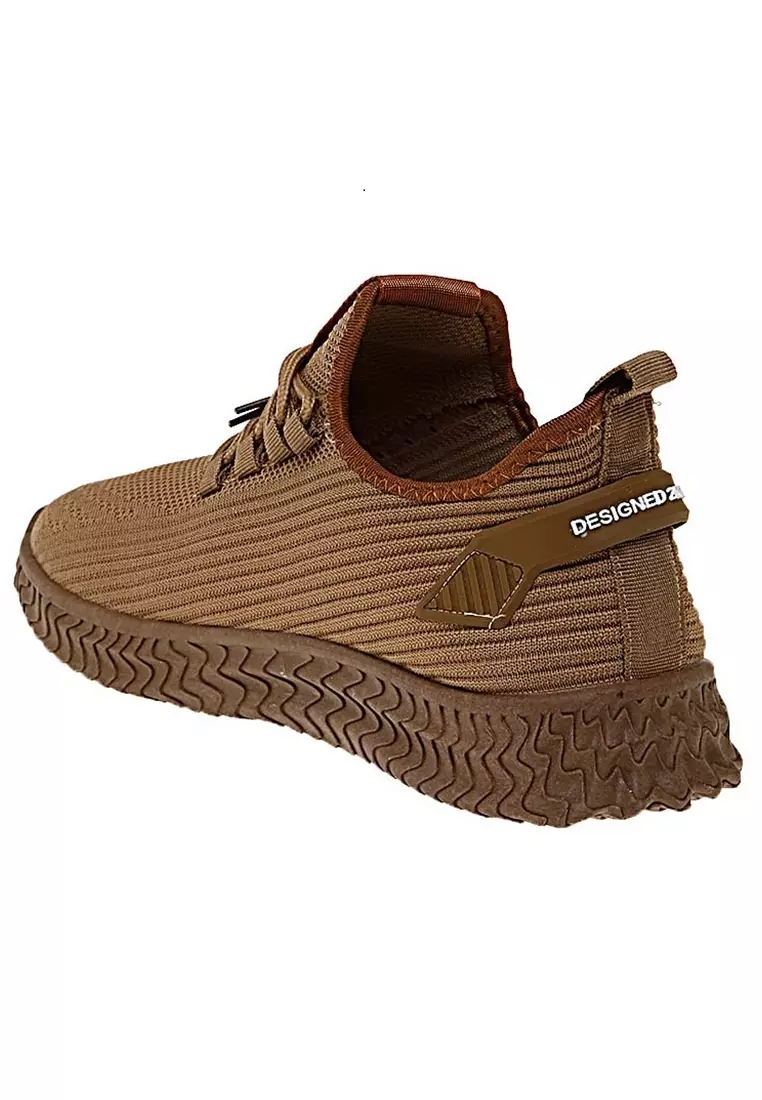 Chayton Sepatu Olahraga Pria Sneakers Casual Sport Shoes Motif Polos Material Flyknit Mesh ORIGINAL - Brown