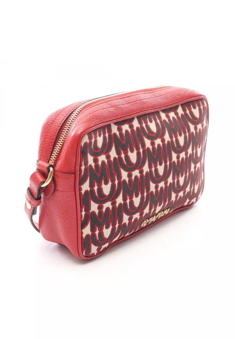 Pre-Loved MIU MIU miu miu × MM(Paris) Shoulder bag leather Red black ivory