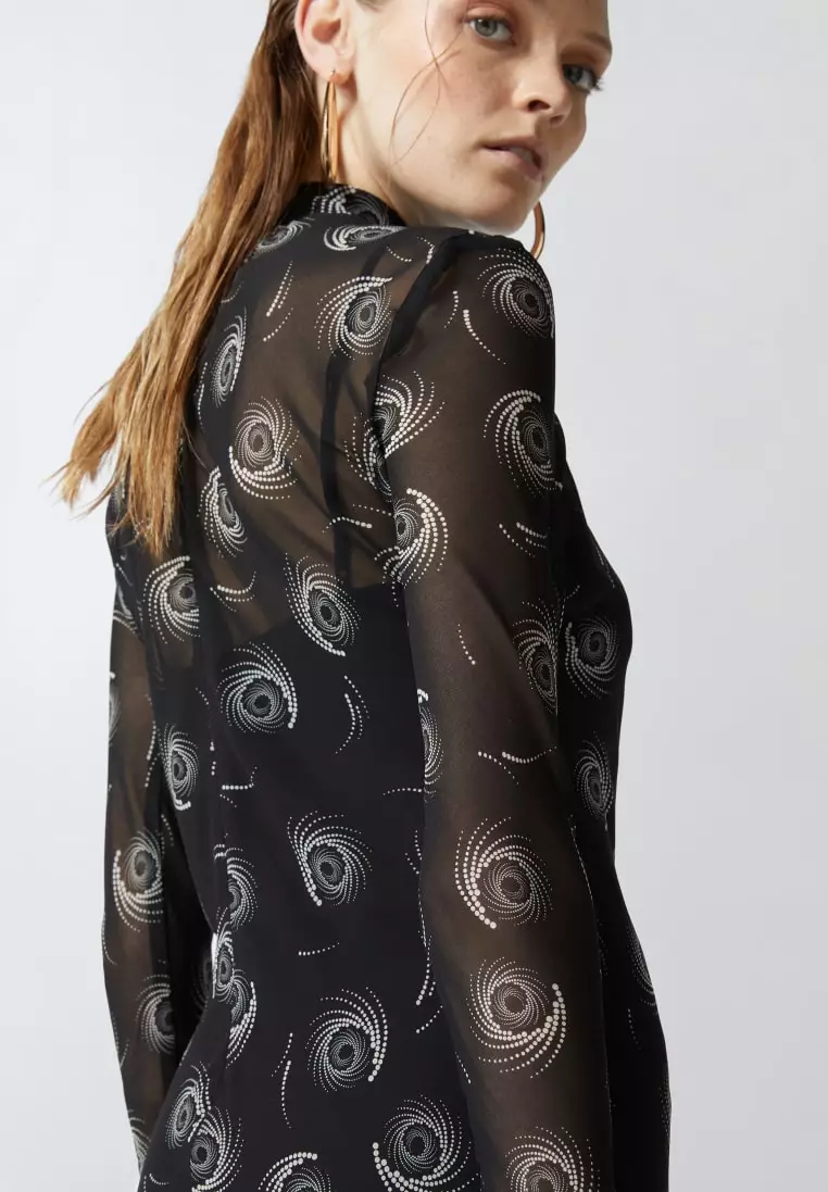 Swirl print georgette midi dress