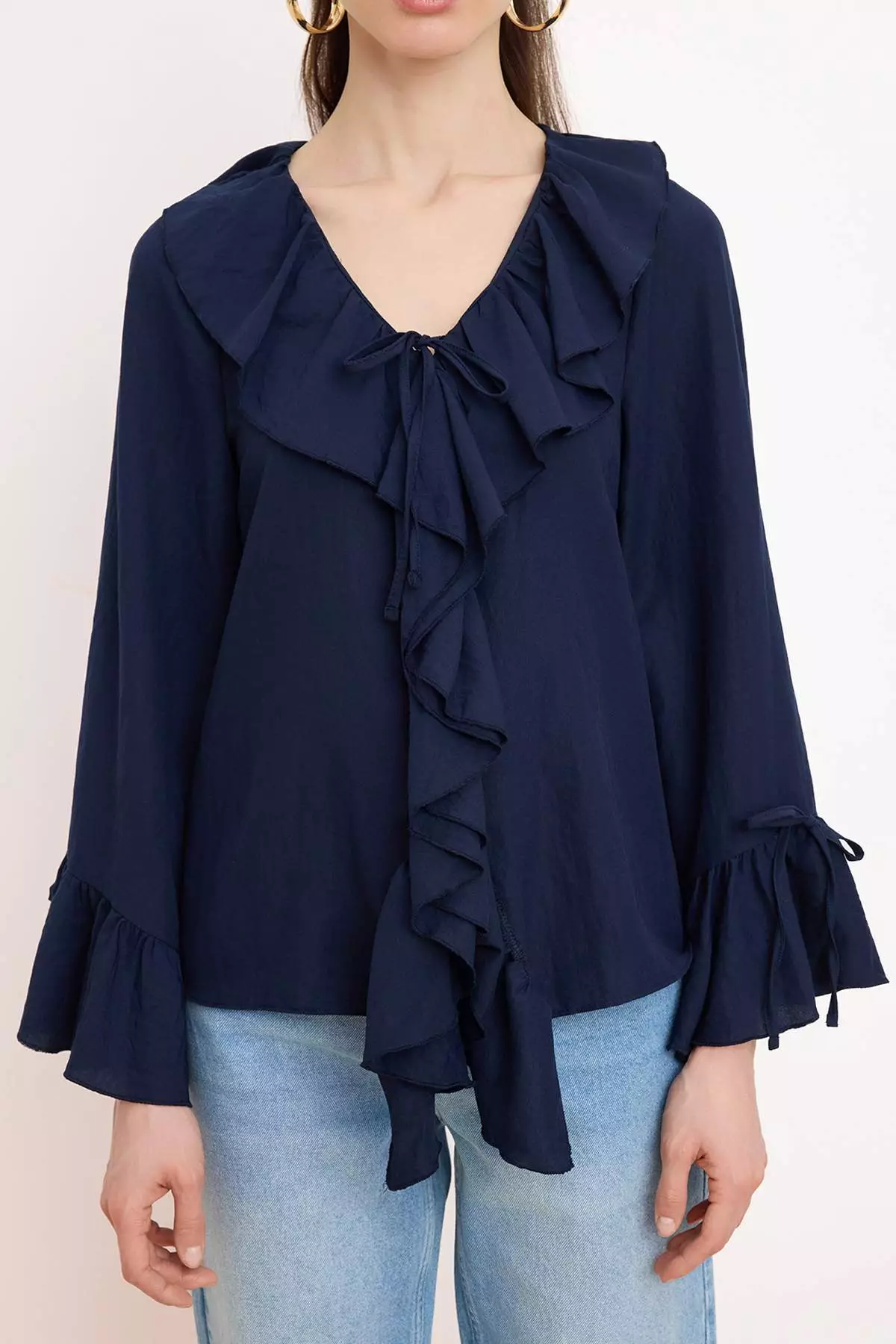 Navy Blue Ruffle Detailed Woven Blouse Twoaw26Bz00290 B