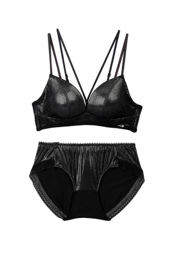 ZITIQUE black Women's Sexy Glossy Lingerie Set (Bra and Underwear) - Black D33FEUSC78E998GS_1