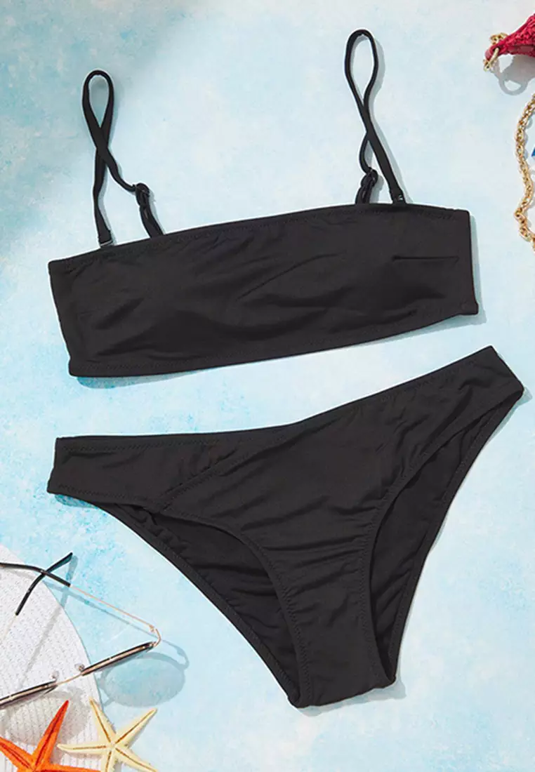 Black Strapless Normal Waist Bikini Set TBESS25BT00184