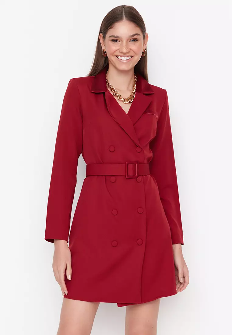 Red clearance belted blazer