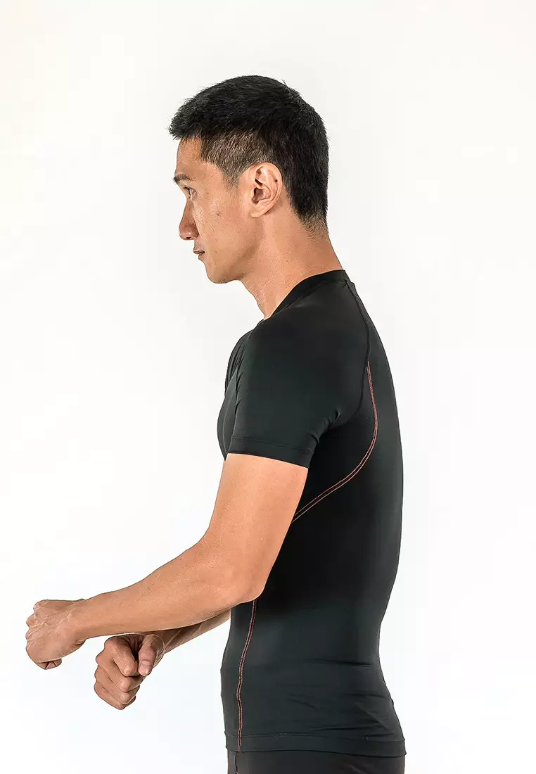 Amnig Men Diligent Compression Short Sleeve Top (Black/Orange)