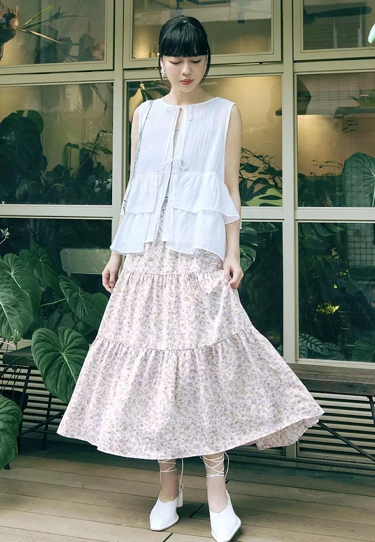 Floral Ruffled Tier Maxi Skirt with Stretch Waistband [CA3058]