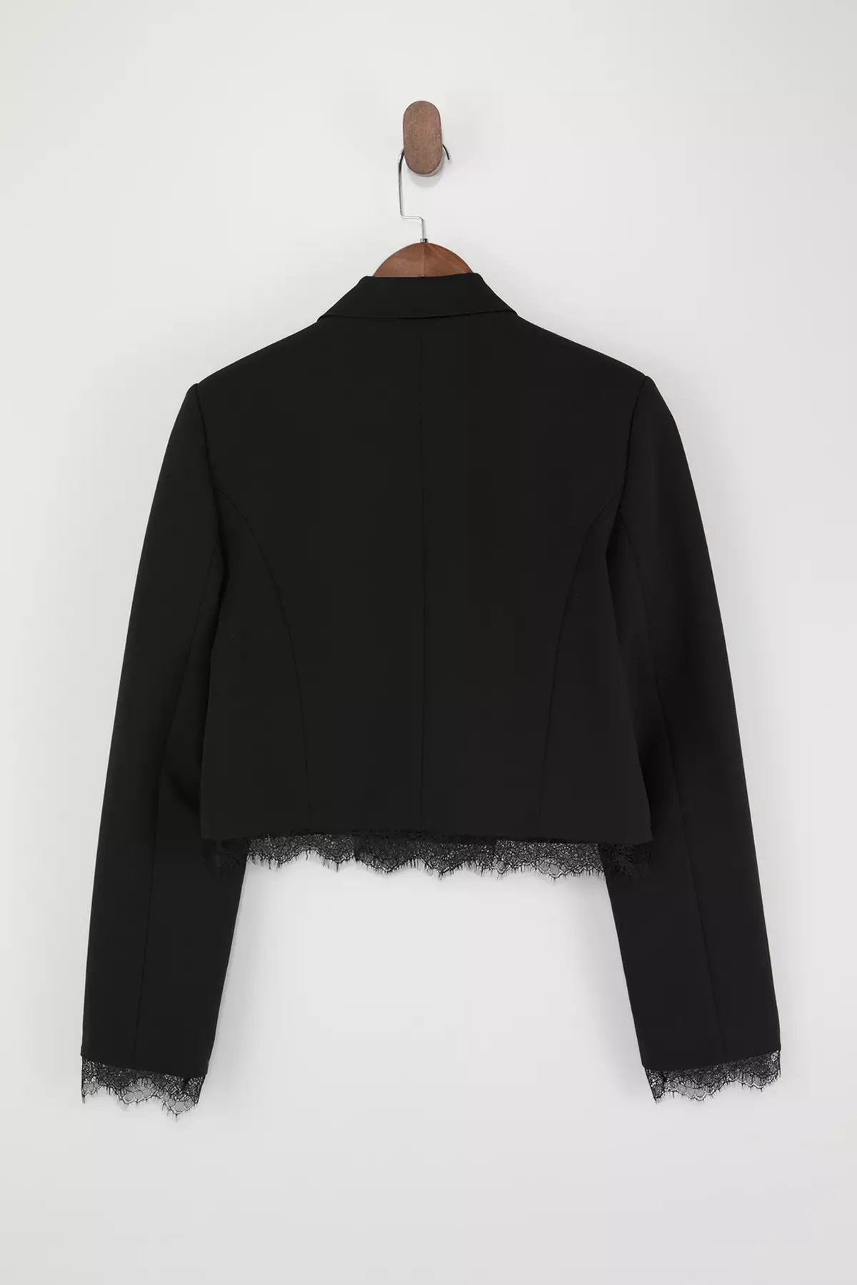 Black Skirted And Cuffed Lace Detailed Crop Blazer Jacket Twoss26Bc51