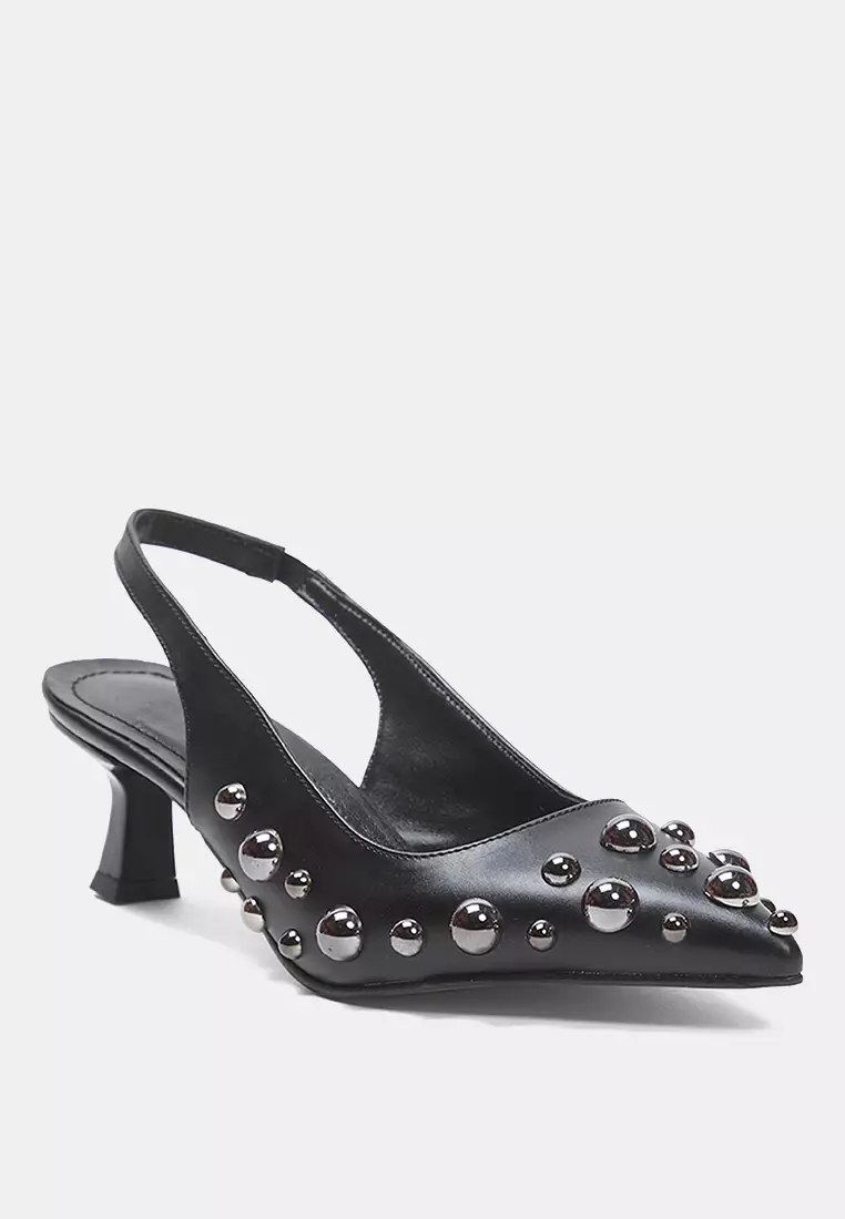 Black Trok Stone Women's Kitten Heels Shoes Takss25To00088