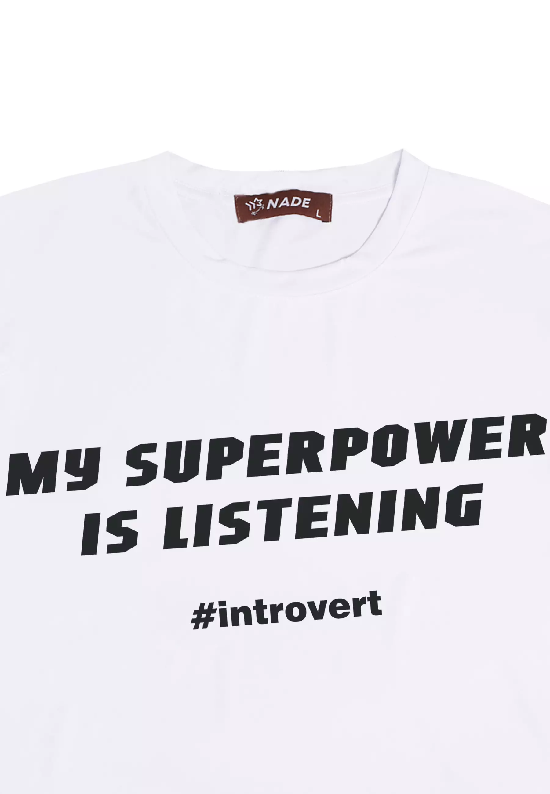 NTD33 kaos lightweight slim fit anti kusut stretch cepat kering my superpower is listening putih