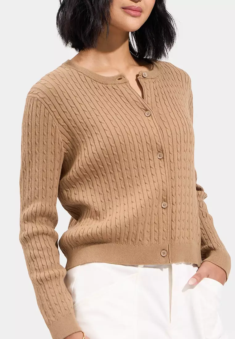 Button Down Cable Knit Cardigan