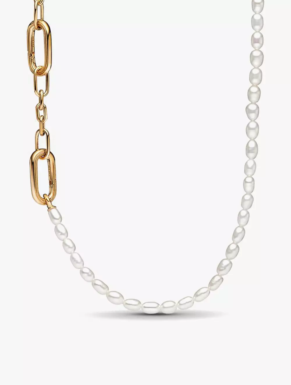 14k Gold-plated link and treated freshwater cultured pearl necklace