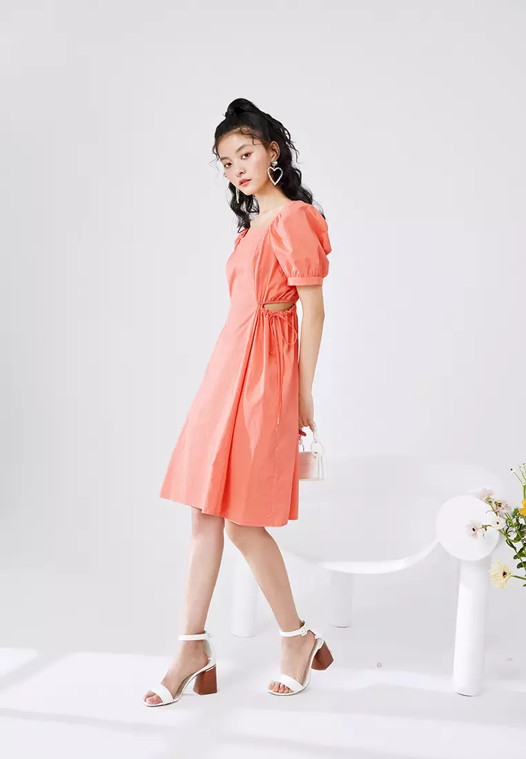 Square Neck Midi Dress with Waist Slits