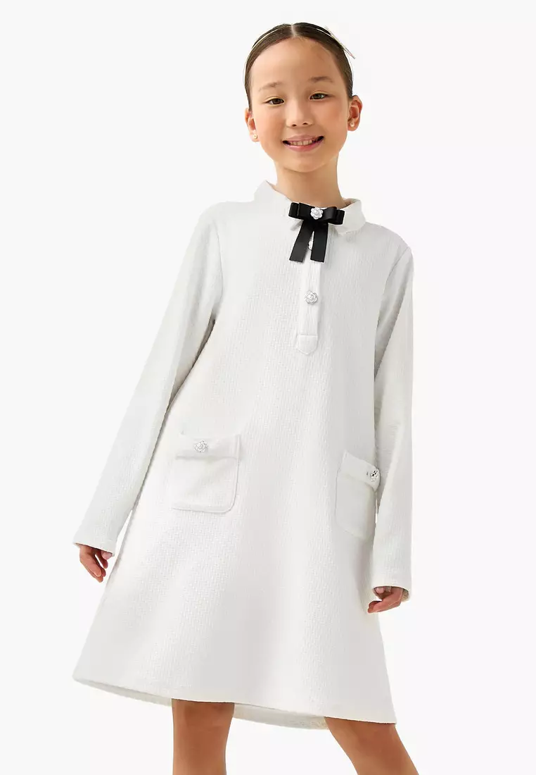 Buy Babyshop Babyshop Juniors Collared Long Sleeves A-line Dress with Bow  Applique Online | ZALORA Malaysia