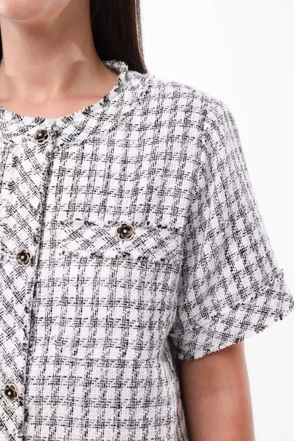 Minimal Isabetta Short Sleeve Tweed Jacket - Black