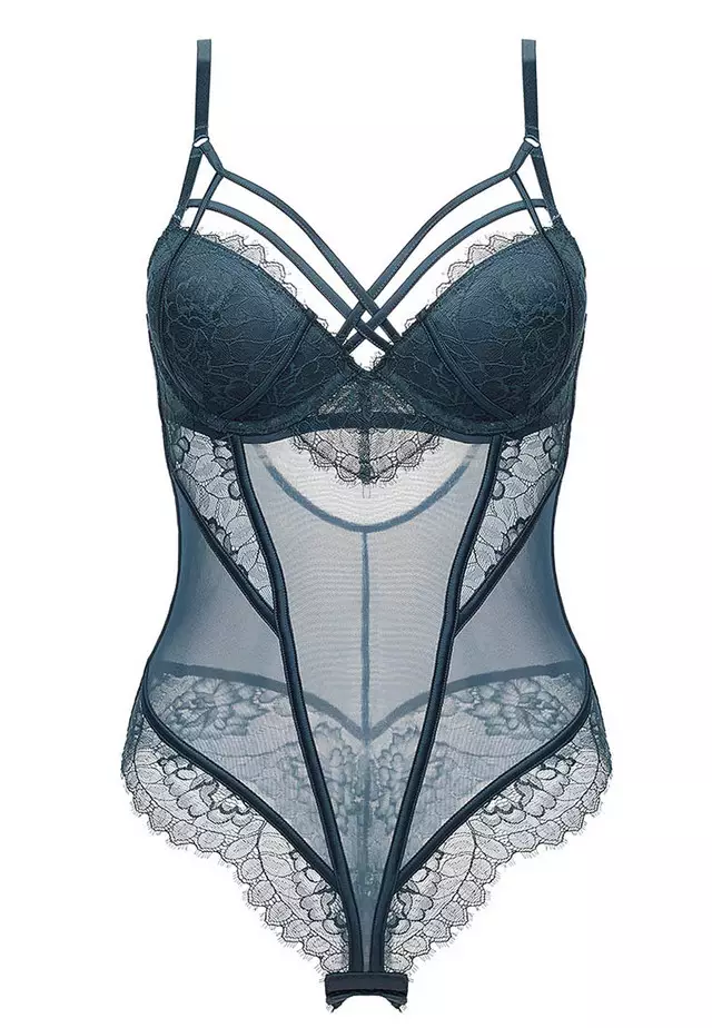 Jual Sunnydaysweety Lace Slim-Fit See-Through One-Piece Teddy with Bra ...