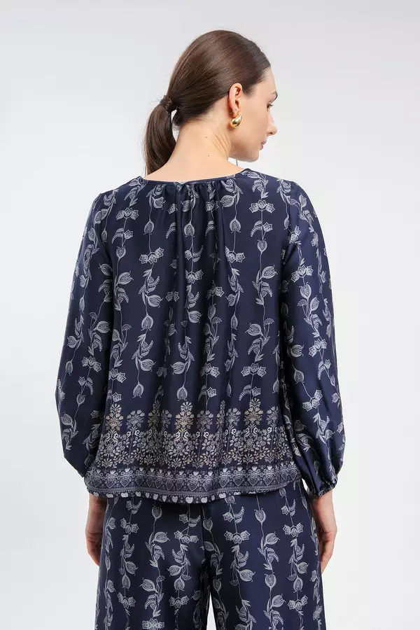 MINIMAL - Aydin - Floral Print Blouse - Navy - Manzone & Minimal