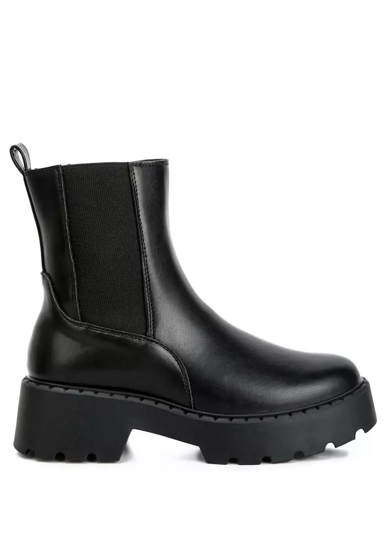 Discount on London Rag  shoes - SKU: Black Faux Leather Elasticated Chelsea Boots