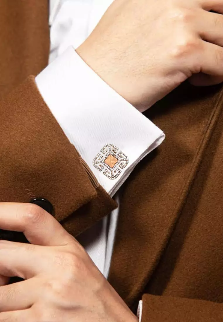 Aksesoris Perhiasan Cufflinks Pria Diamante Studded Design Rose Gold