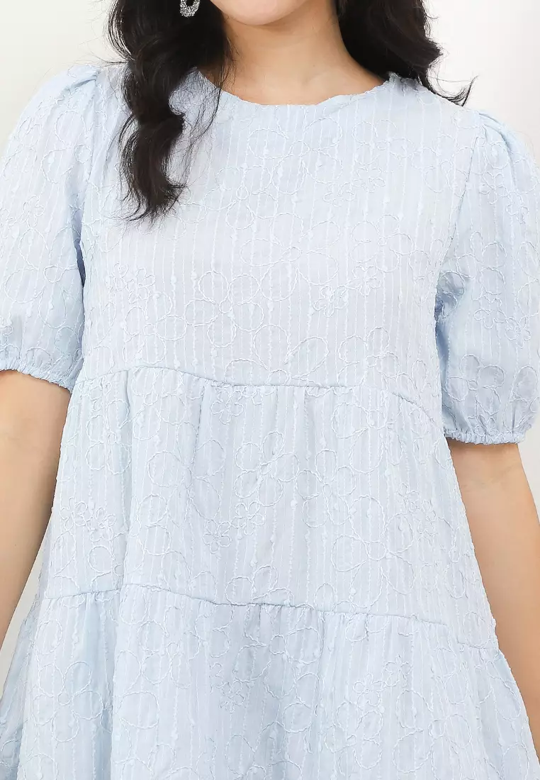 Puff Sleeve Emb Tier Dress