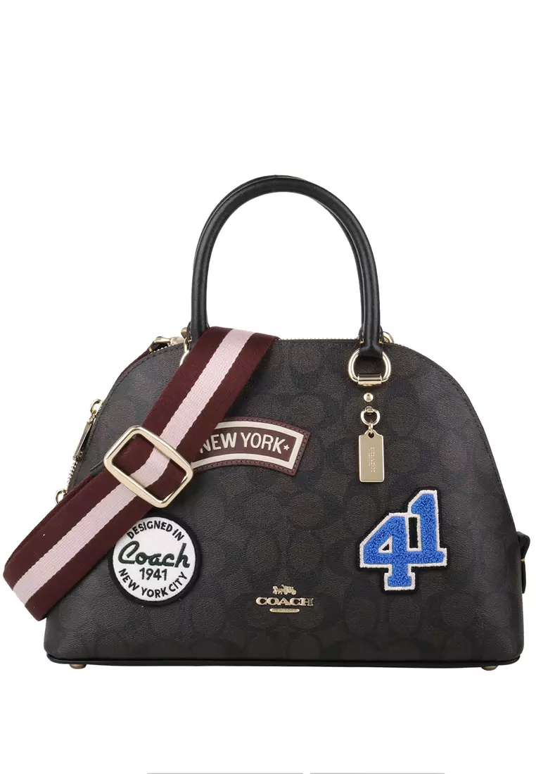 Coach Katy Signature Coated Canvas Leather Dome Satchel Crossbody Handbag  Purse