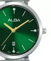 Jam Tangan Wanita Alba Fashion AH7EN9 AH7EN9X1 Strap Stainless Steel Silver Color Women Green Dial Watch Original Garansi Resmi