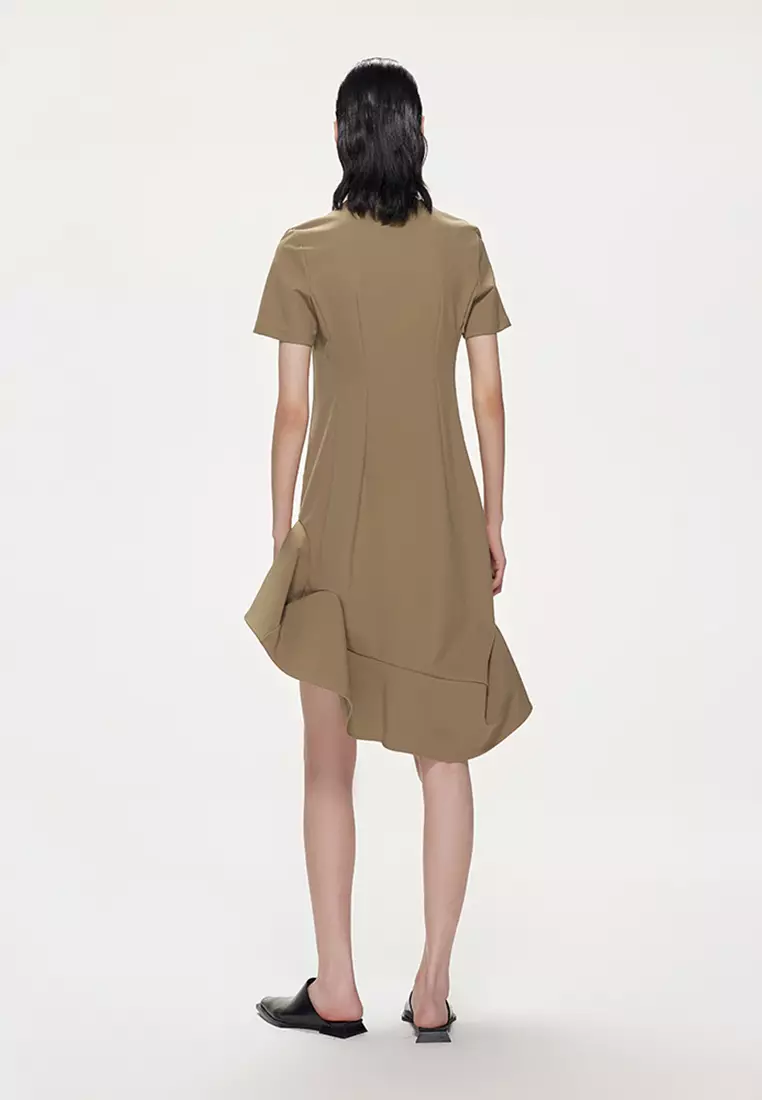 JNBY/女士袖荷葉邊中長款連衣裙