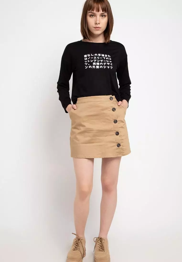 LTB26E Kaos Lengan Panjang Wanita LV katakana paragraph