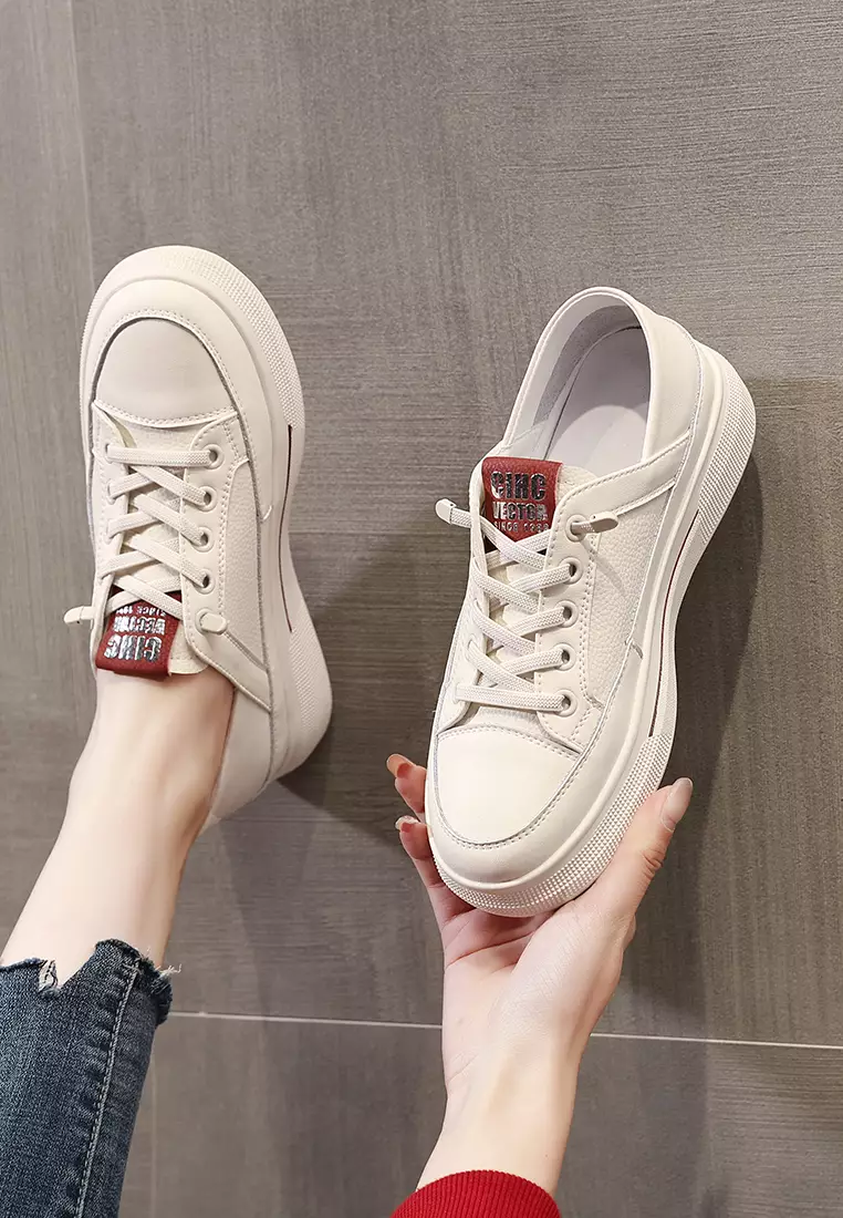 Genuine Leather Flat White Sneakers RX-Y5990