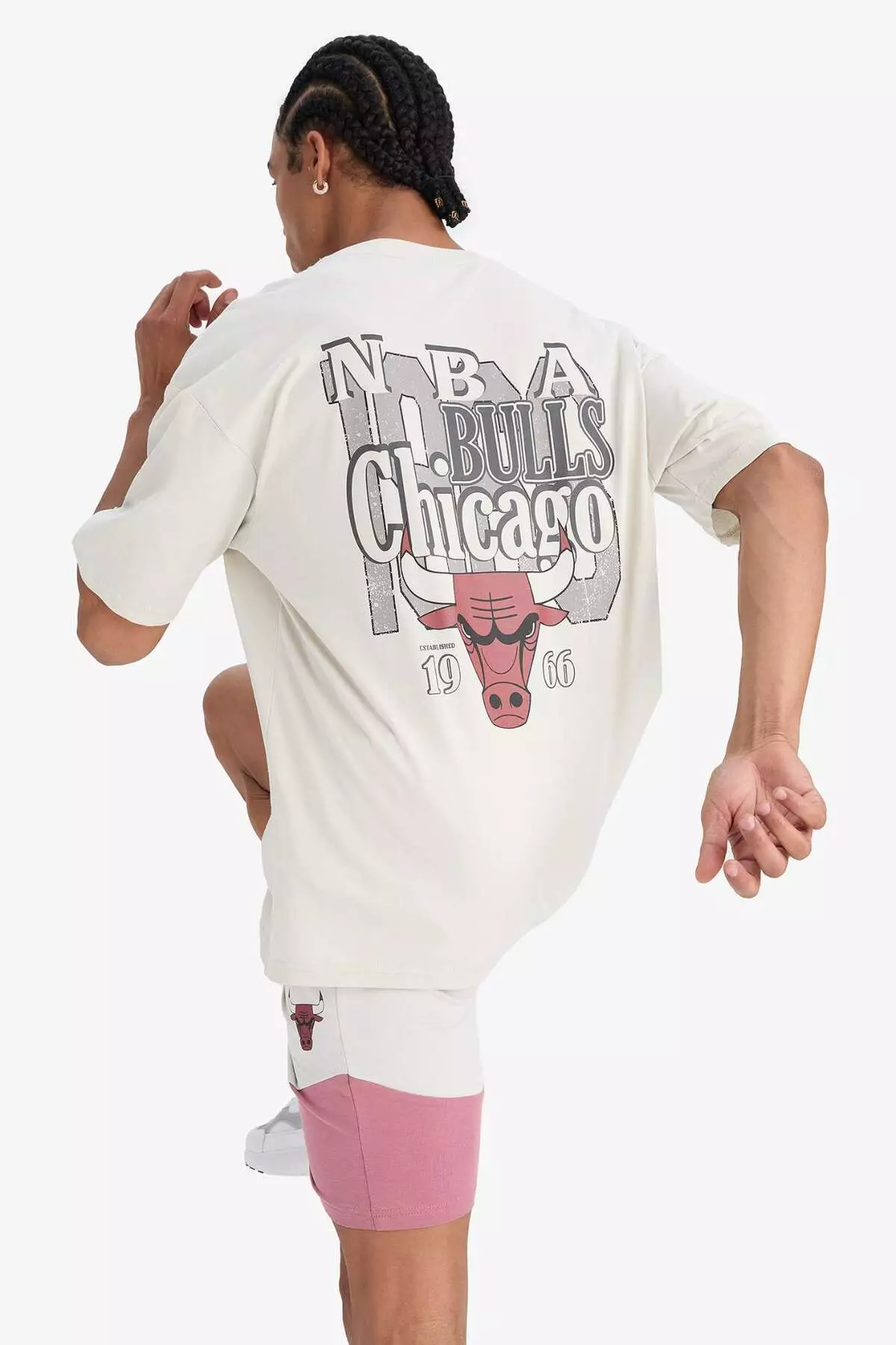 Defactofit Nba Chicago Bulls Oversize Wide Fit Crew Neck Back Printed Short Sleeve T-Shirt E2185