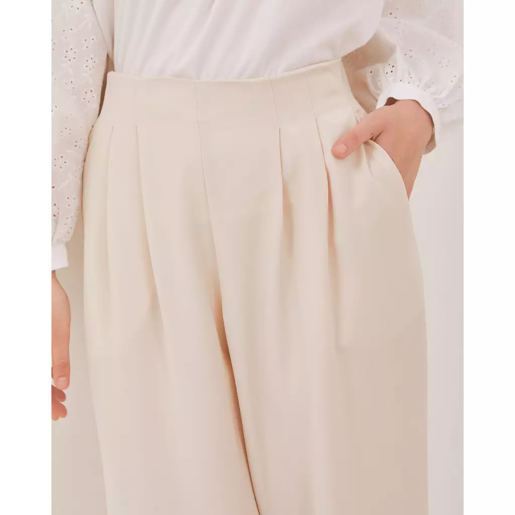 Urban Exchange Karen Off-White Pants / Bawahan Celana Panjang Kasual Wide-Leg Loose Fit Warna Off-white