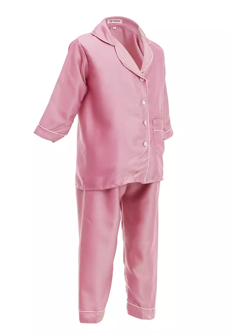 Joyce Piyama Anak Unisex Lengan Panjang Kids Pajamas Motif Polos Material Satin ORIGINAL - Dusty Pink