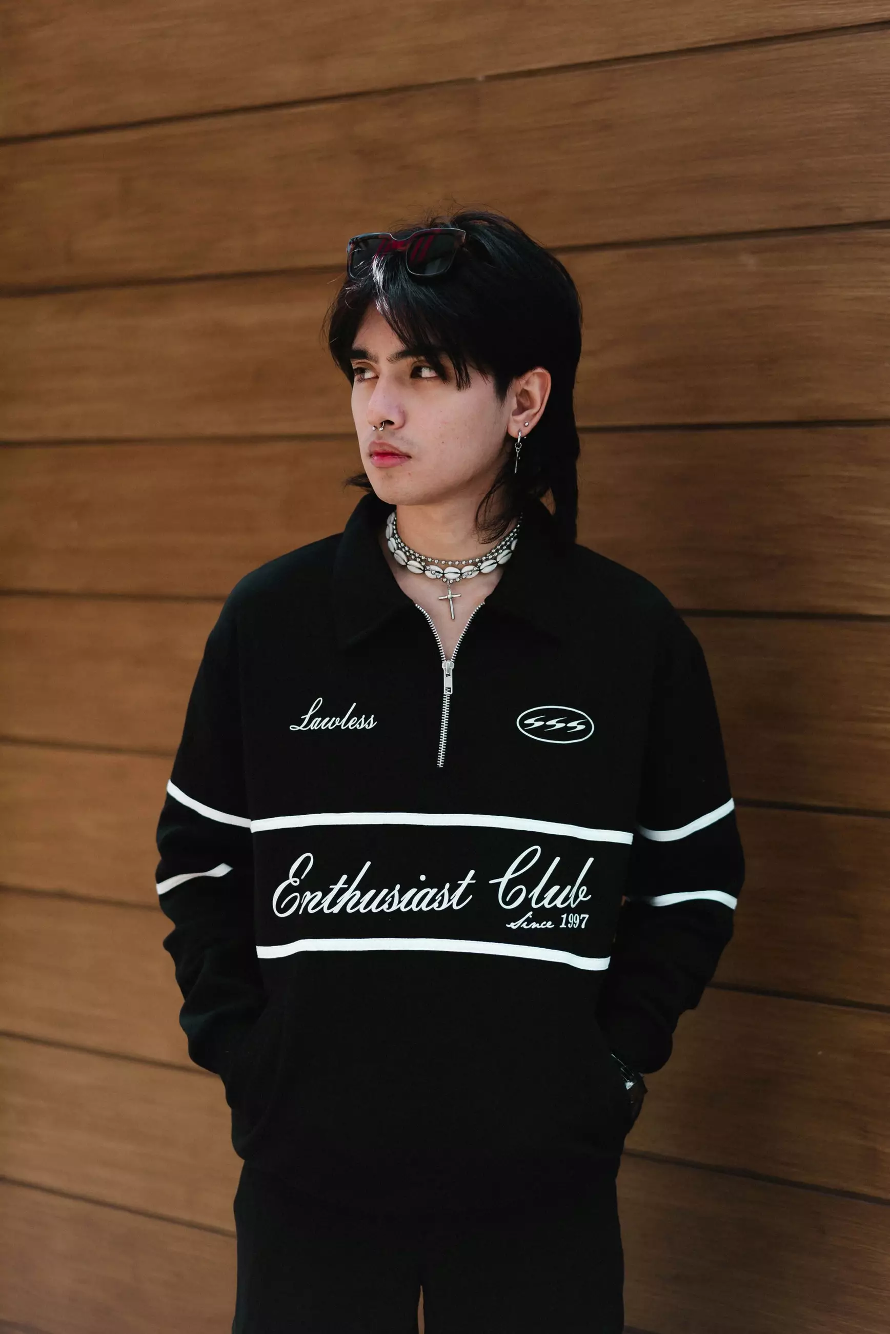 OOTDSUPPLY Halfzip Enthusiast Club Double Line Black | Sweatshirt Pria & Wanita HZDL001