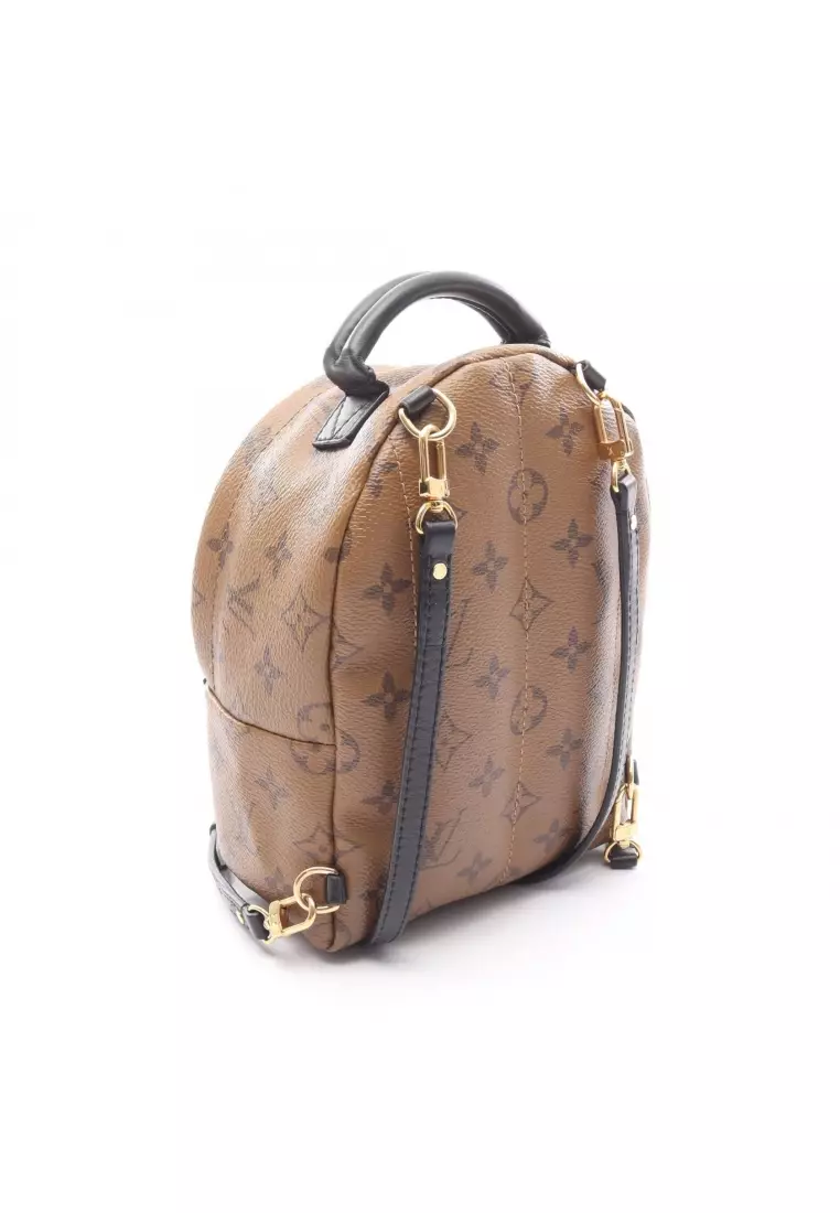 Pre-Loved Louis Vuitton palm springs Backpack mini monogram reverse Backpack rucksack PVC leather light brown black