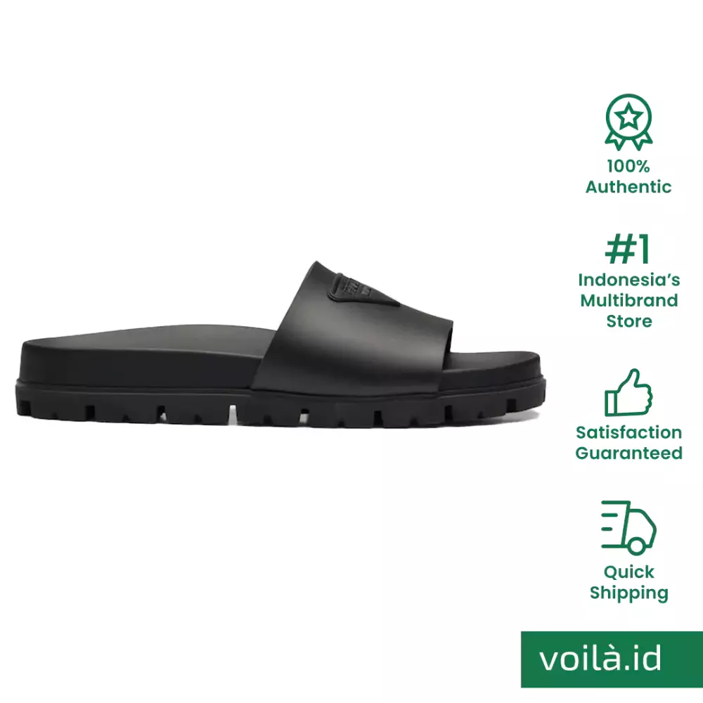 Jual Prada Prada Triangle Logo Embossed Rubber Slide Black Original