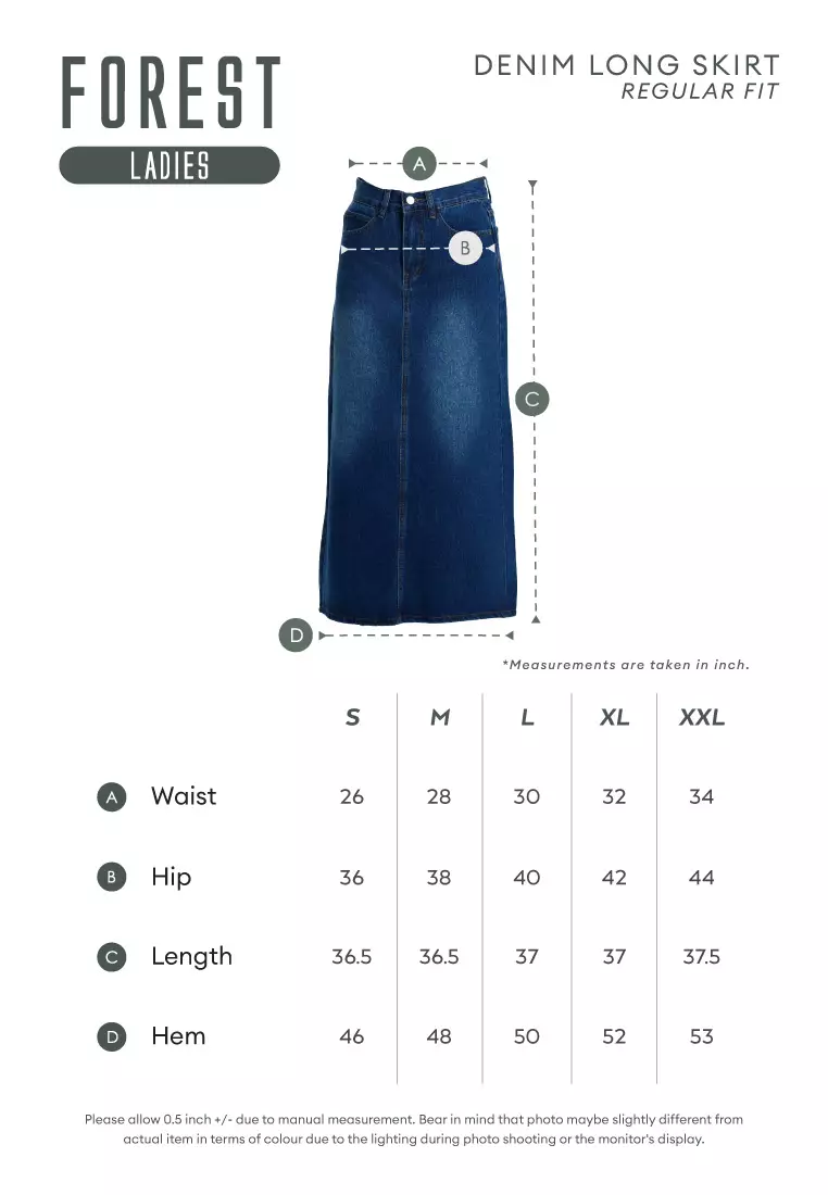Forest Ladies A-Line Denim Skirt Women Long Skirt with Slit - 880014-31Blue