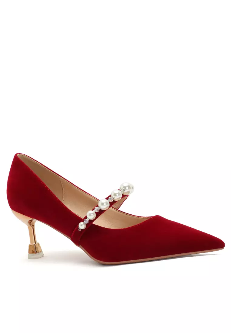 Discount on Twenty Eight Shoes  shoes - SKU: 6cm Pearl Strap Suede Pumps 2170-8