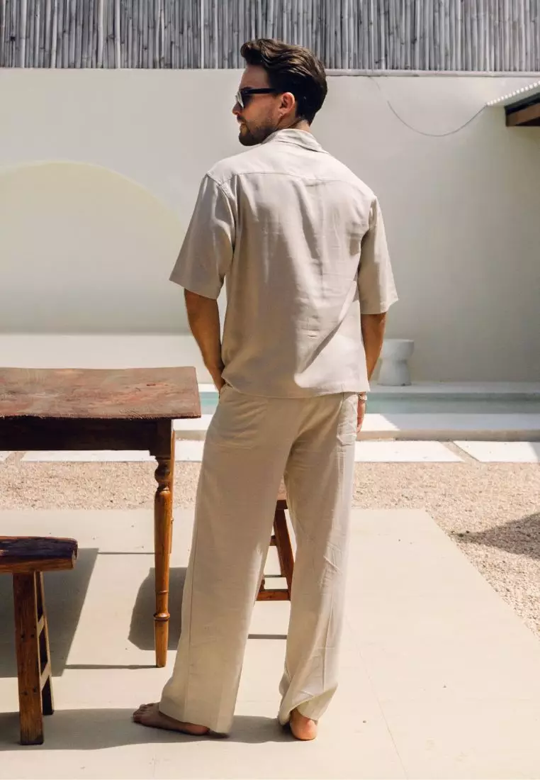 Cream Boxy Set Kemeja Celana Linen Pria Cream | Linen Set Men Cream