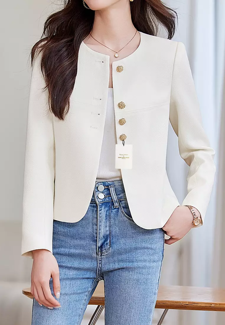 Cropped Round Neck Suit Jacket YGH-EY8931