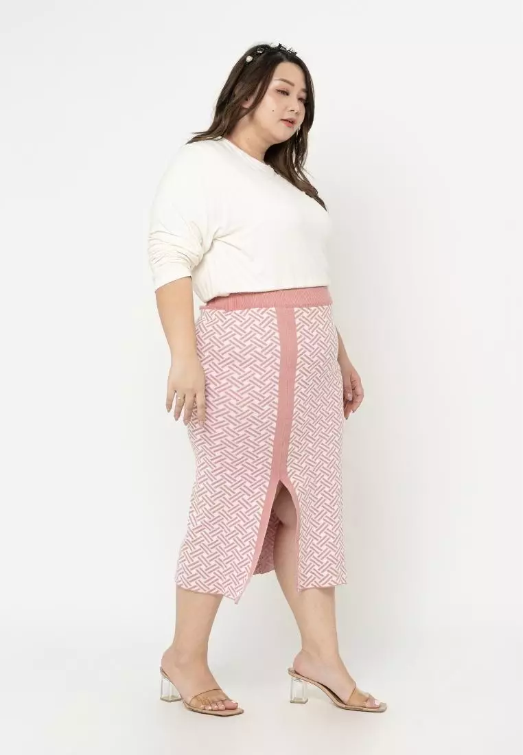 Plus Size Knit Skirt Iselle Pink Blush