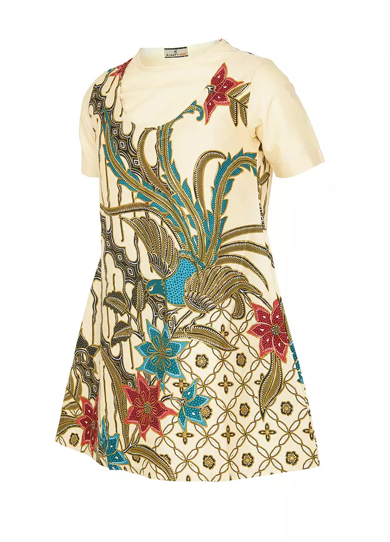 Dress Anak Perempuan Batik Nayaka Kids Cotton Prada Cream Lengan Pendek