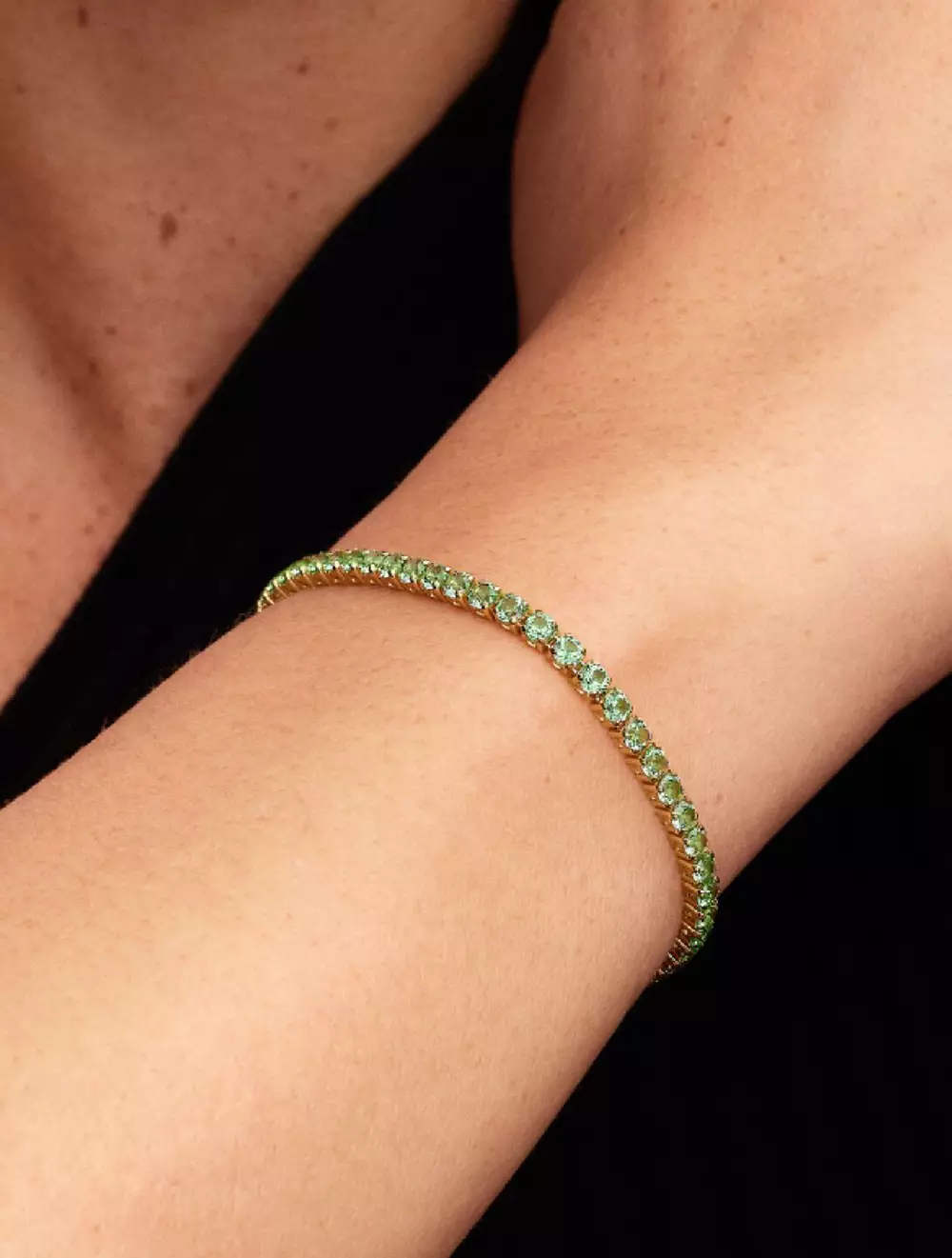 14k gold-plated bracelet with mint green crystal