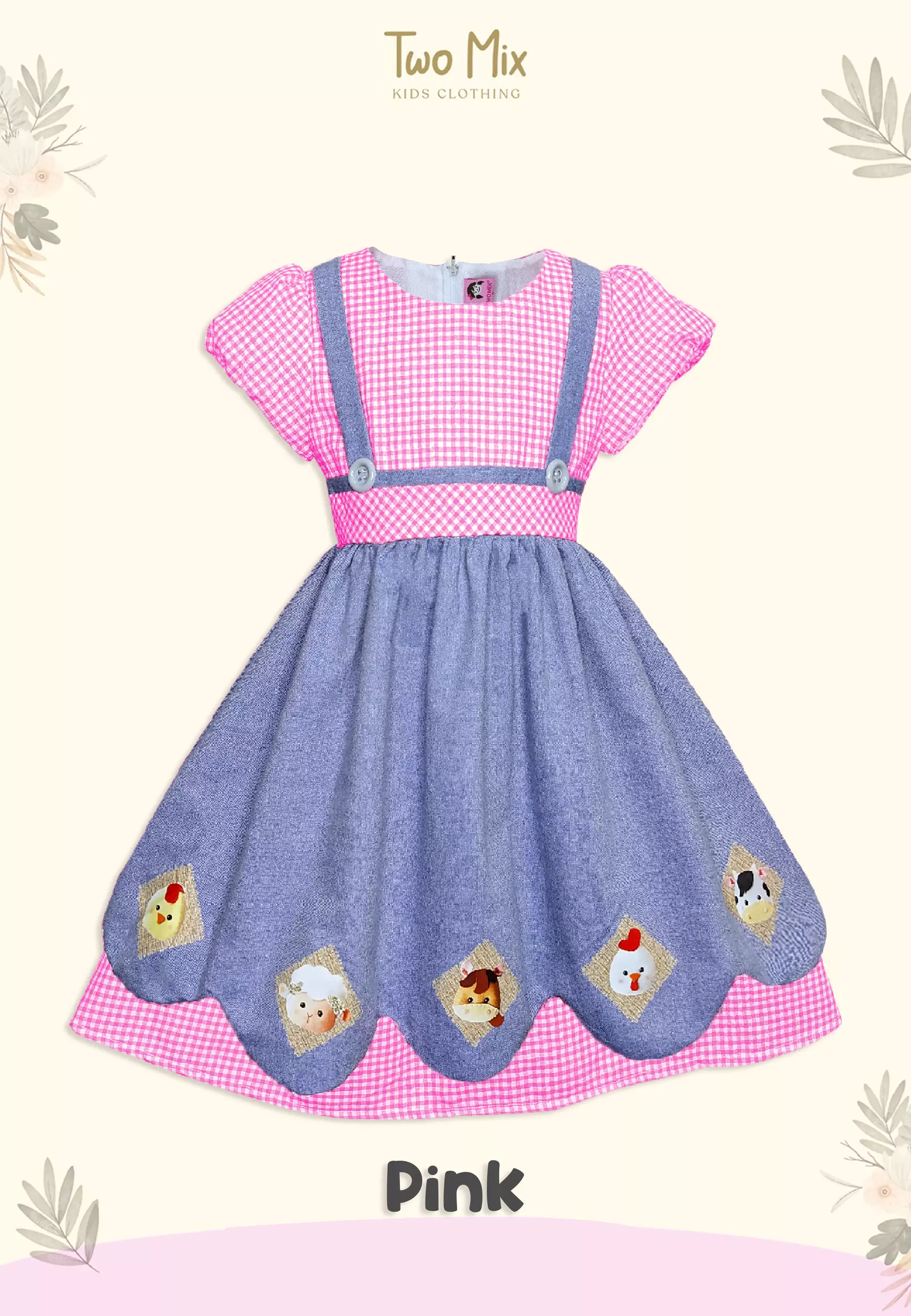 Two Mix - Baju Dress Anak Perempuan Lucu - Outfit OOTD Anak Cewek 1-12 Tahun 4187b Pink