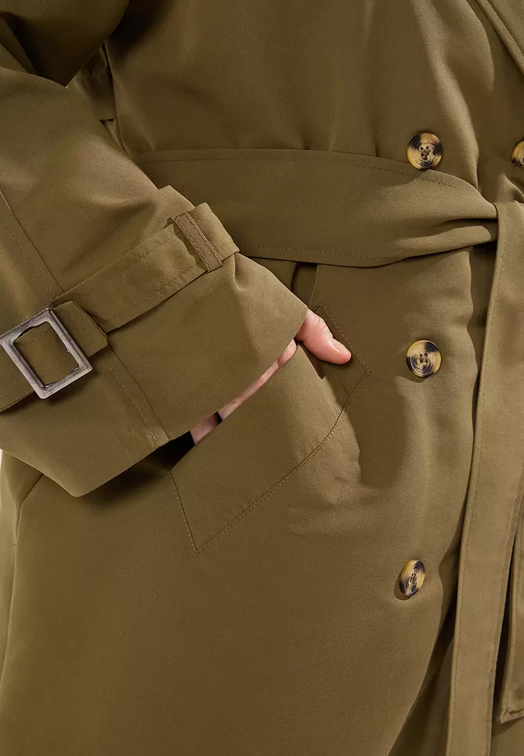Khaki Long Oversize Large Size Trench Coat Tbbss25Bm00002