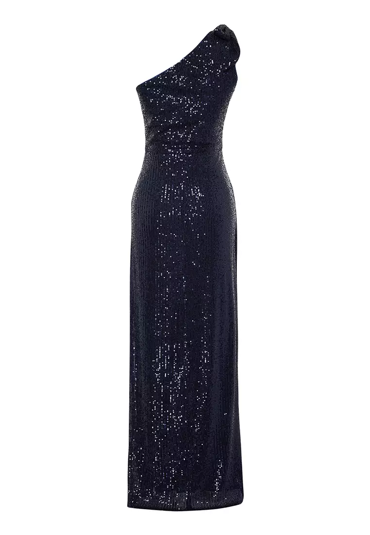 Single Sleeve Sequin Long Elegant Evening Dress