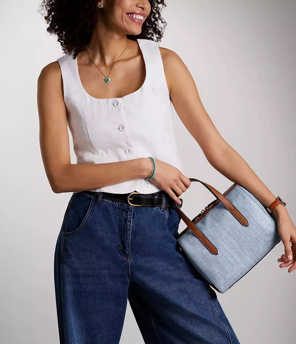 Fossil Sydney Coated Canvas Satchel Denim Tas Wanita SHB3288-423