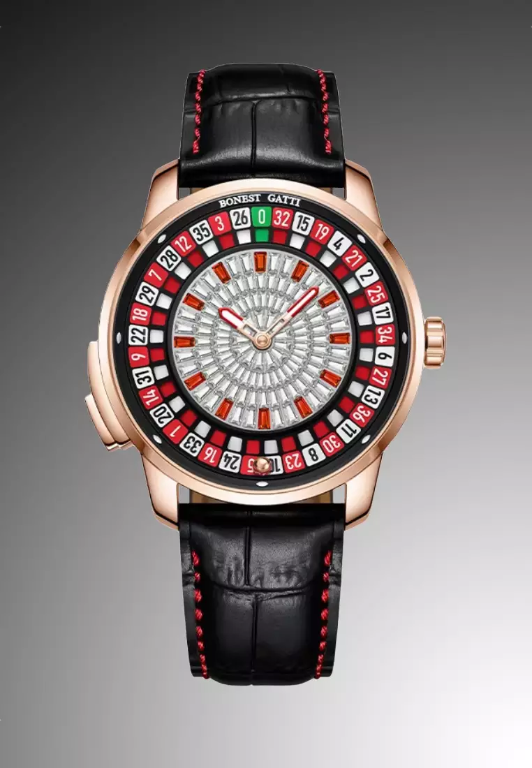 Casino Roulette Automatic Unisex Stainless Steel Watch, Leather Strap