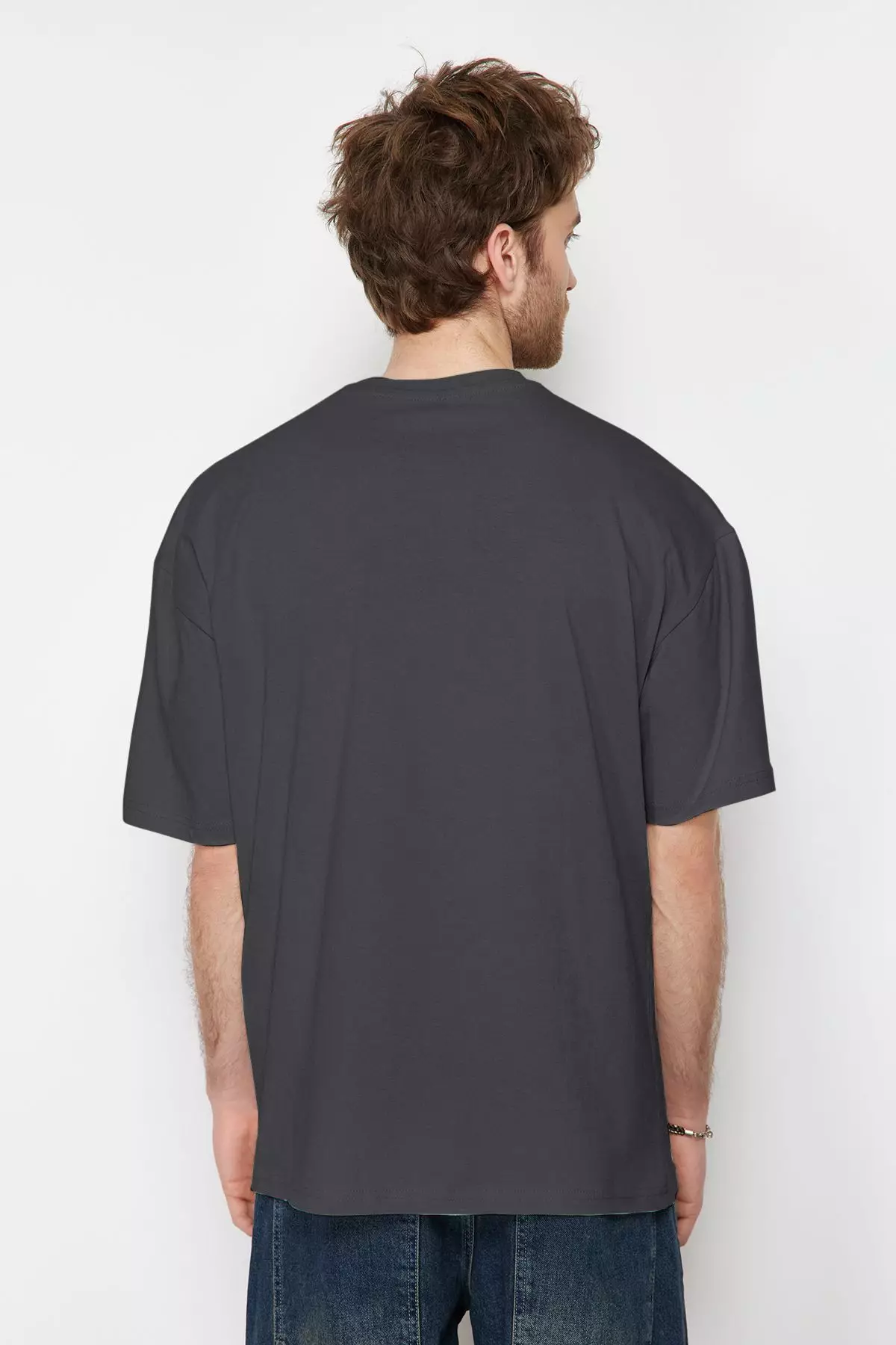 Anthracite Oversize/Wide Cut Deer Embroidered 100% T-Shirt TMNSS24TS00055