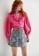 iROO pink Drop Shoulder Seam Oversize Pink Top With Lace Collar 31452AAC8E1EF4GS_1