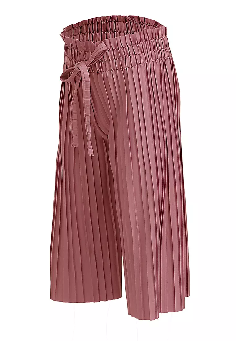 Yocelyn Kulot Plisket Anak Perempuan Motif Polos Kid Long Pants Material Hyget ORIGINAL - Pink