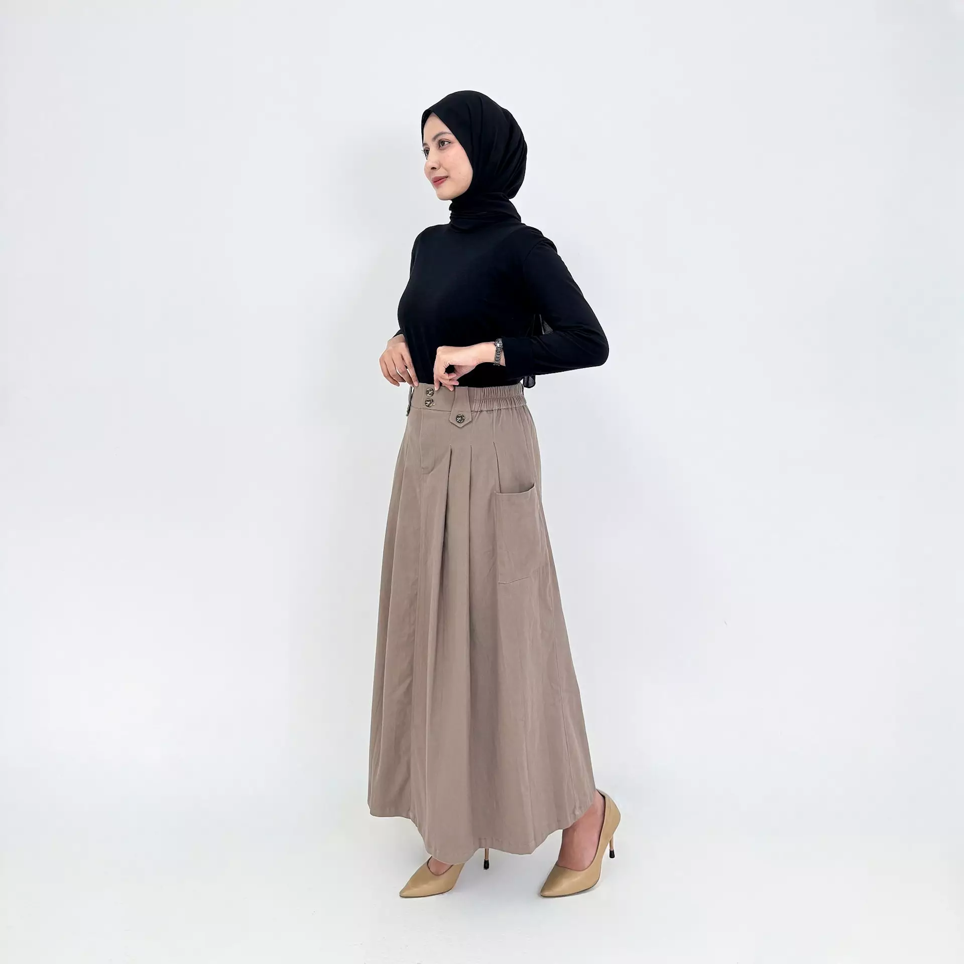 Rok Panjang Flare Basic Mika - COKLAT