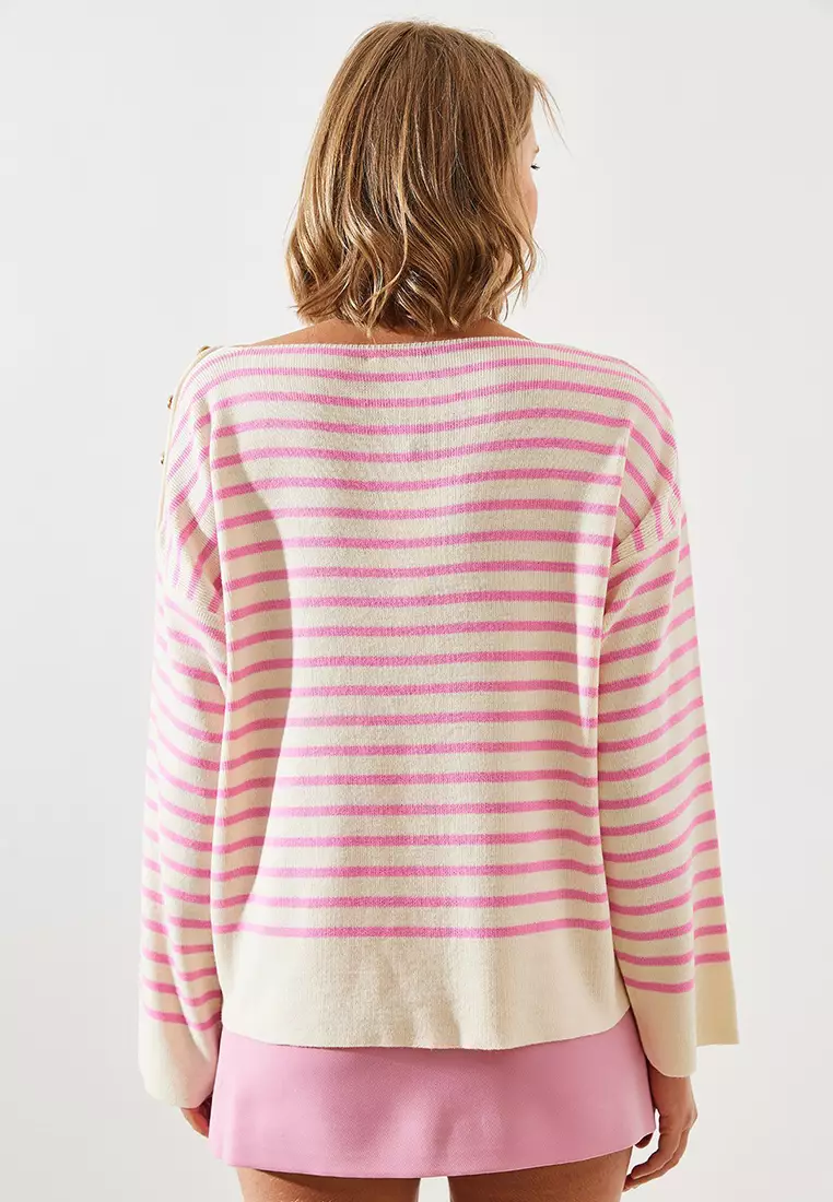 Women's Striped Shoulder Buttoned Sweater 20247511